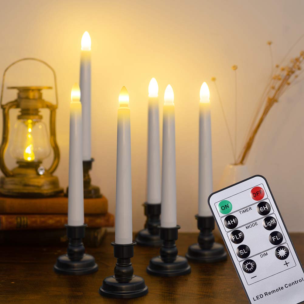 4-Pack Flameless Flickering Christmas Window Candles with Remote & Timer, Black Holders