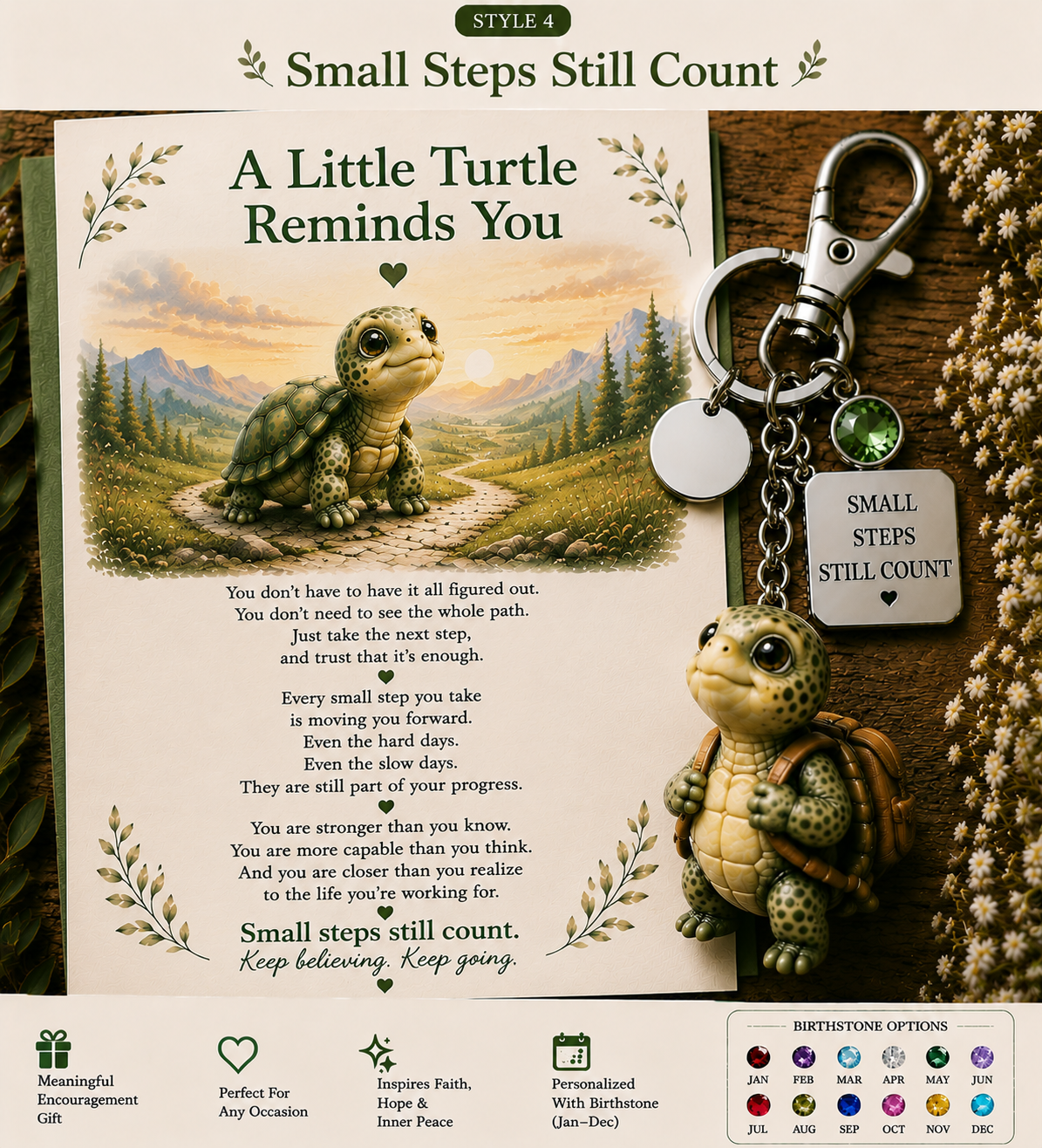 š„Last Day Buy 3 Get 1 Freeš¢ "Slow Still Counts" Turtle Keychain & Keepsake Card Set