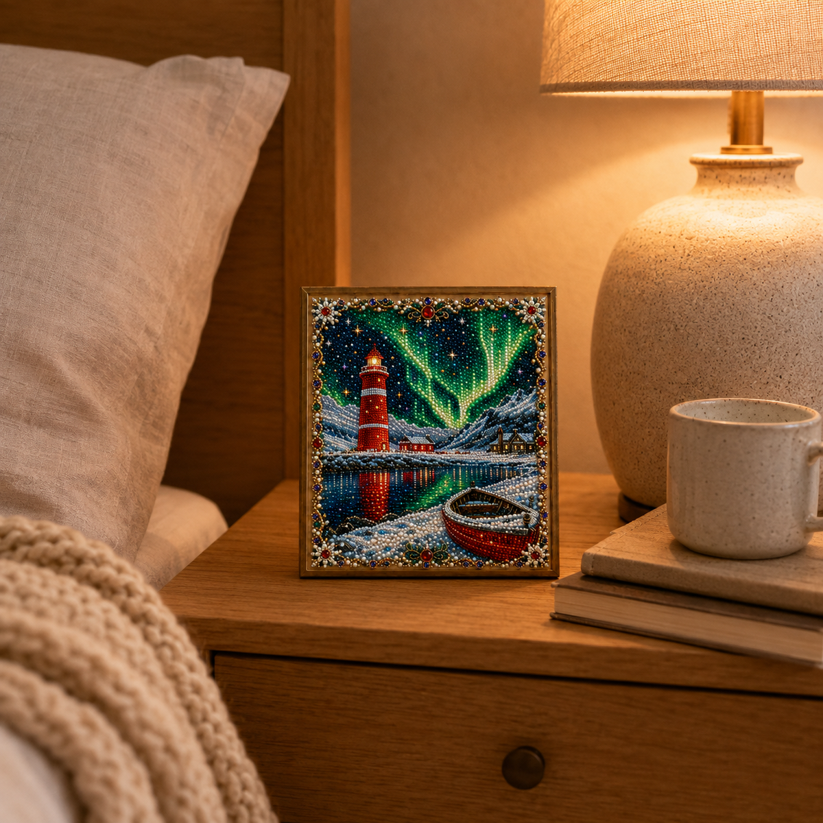 ✨ Aurora Lighthouse DIY Pearl Painting – Sparkling Winter Landscape Decor