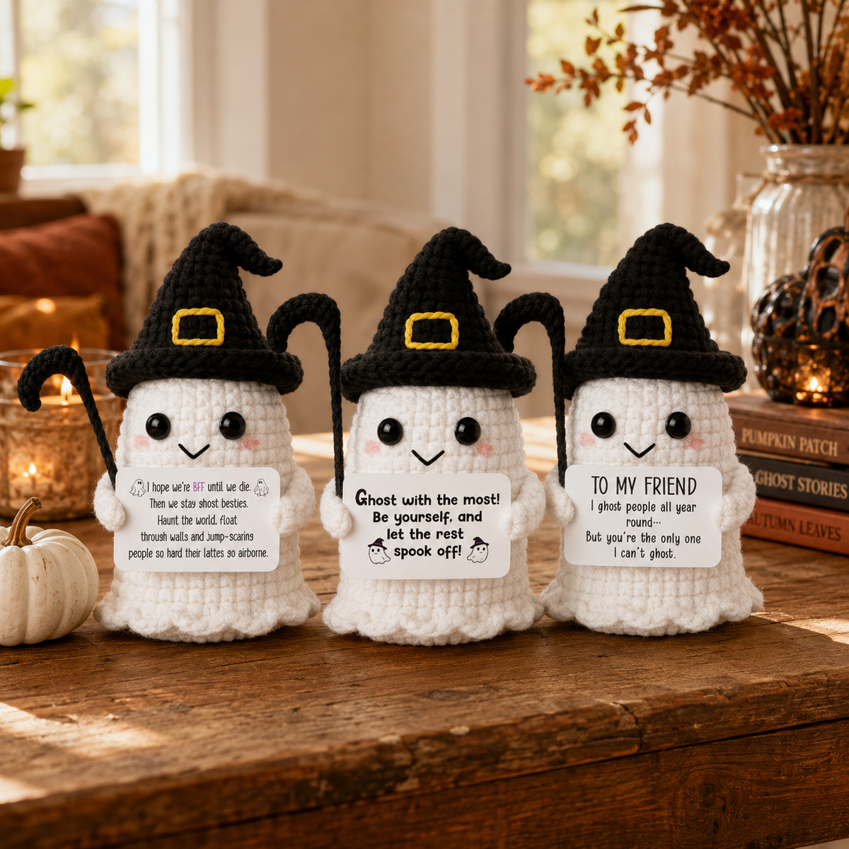 Spooky-Cute Crochet Ghost Gift 👻 Bestie Desk Decor & Boho Hanging Basket