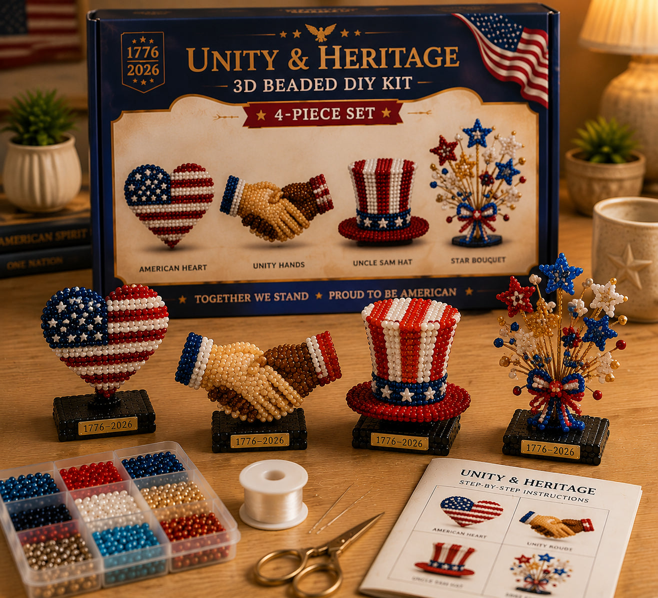 🇺🇸 American Heroes 3D Pearl DIY Kit – Celebrate 250 Years (1776–2026) 🧵✨