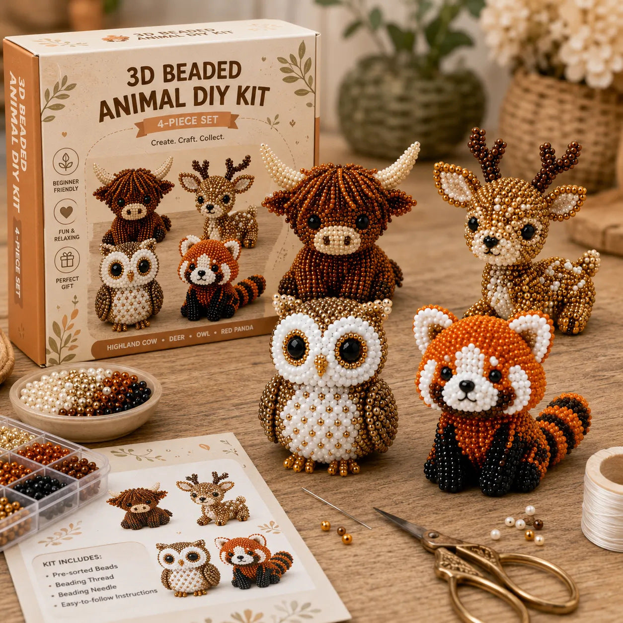 🧵 3D Beaded Figure DIY Craft Kit | 2 Series Optional Dragon & Skeleton Bead Making Set