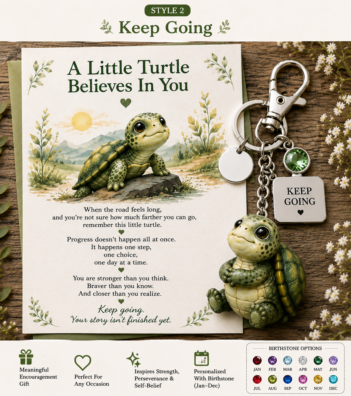🔥Last Day Buy 3 Get 1 Free🐢 "Slow Still Counts" Turtle Keychain & Keepsake Card Set