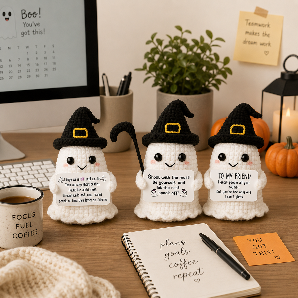 Spooky-Cute Crochet Ghost Gift 👻 Bestie Desk Decor & Boho Hanging Basket