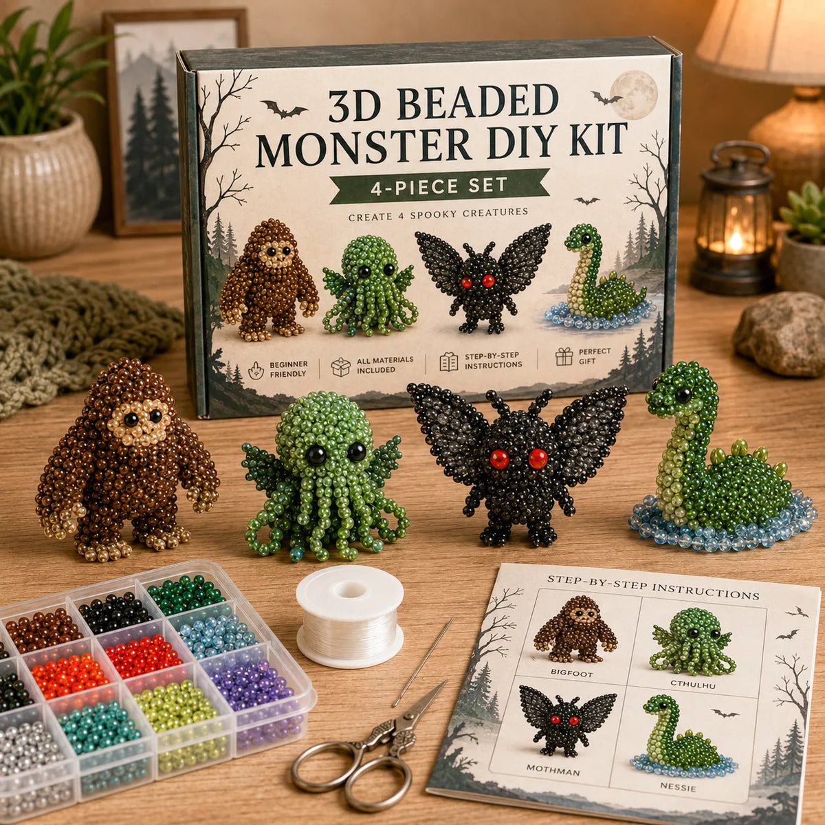 🧵 3D Beaded Figure DIY Craft Kit | 2 Series Optional Dragon & Skeleton Bead Making Set