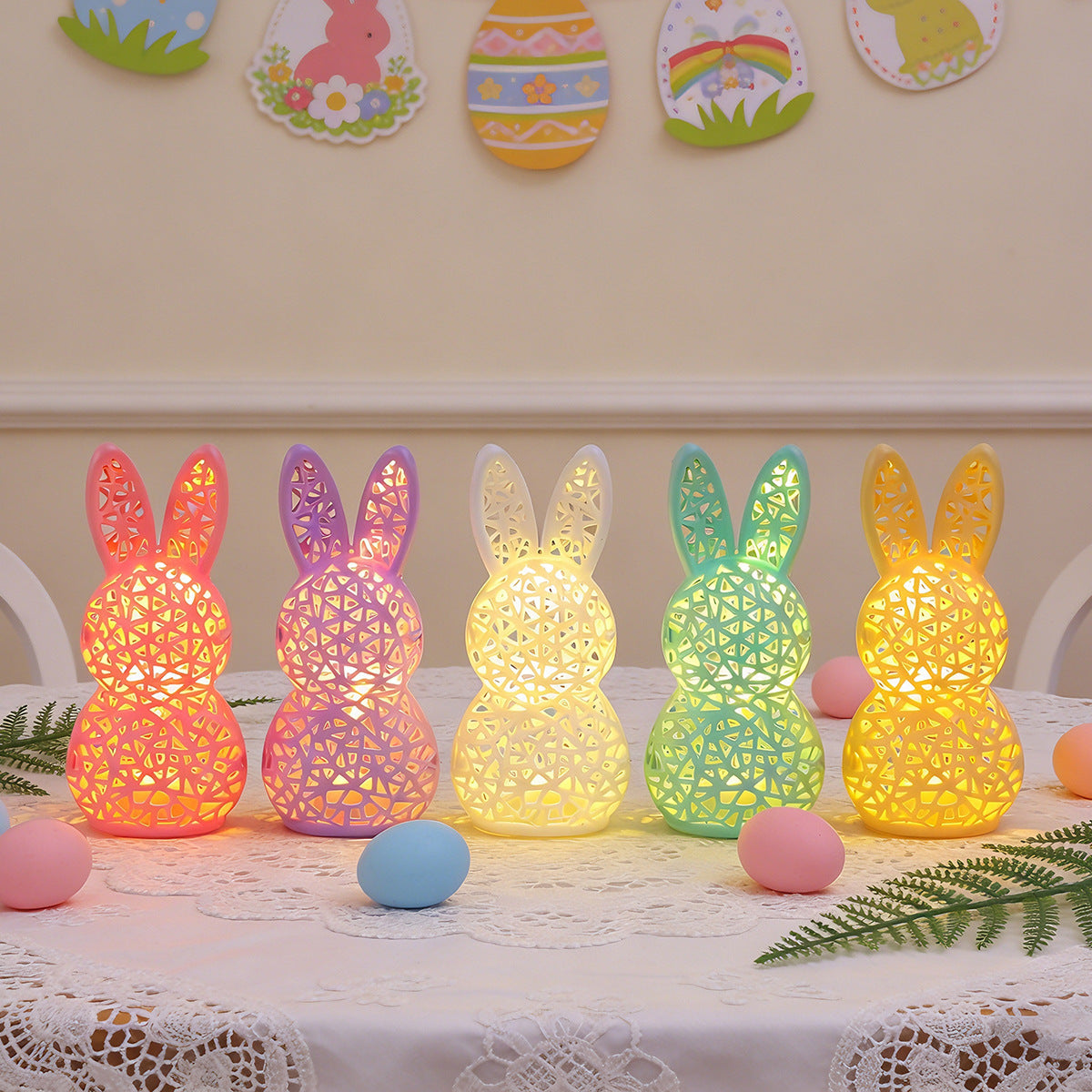 🐰 Easter Hollowed Bunny LED Light – Pastel Spring Decor 🕯️✨