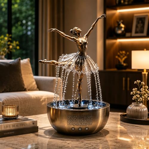 Ballerina Water Fountain,Elegant Dancer Sculpture with Flowing Skirt,Artistic Decor,Zen Indoor Water Feature,Tabletop Art,Gift for Her