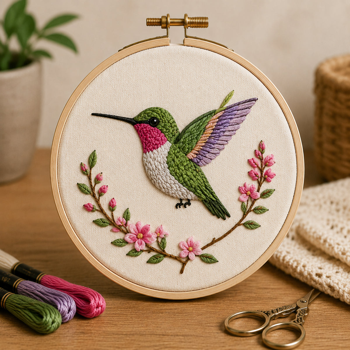 🧵✨ Bird Embroidery DIY Kit – 3D Handmade Wall Art Set