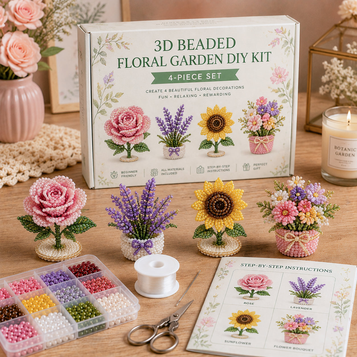🧵✨ 3D Beaded Floral Garden DIY Kit 🌸
