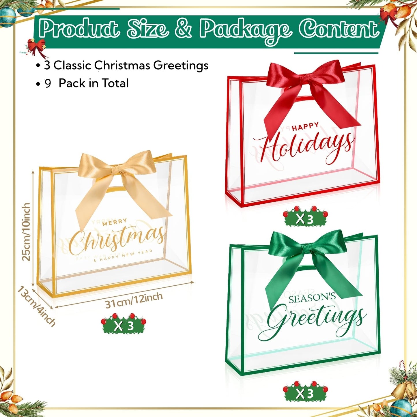 9 Pcs Christmas Clear Gift Bags