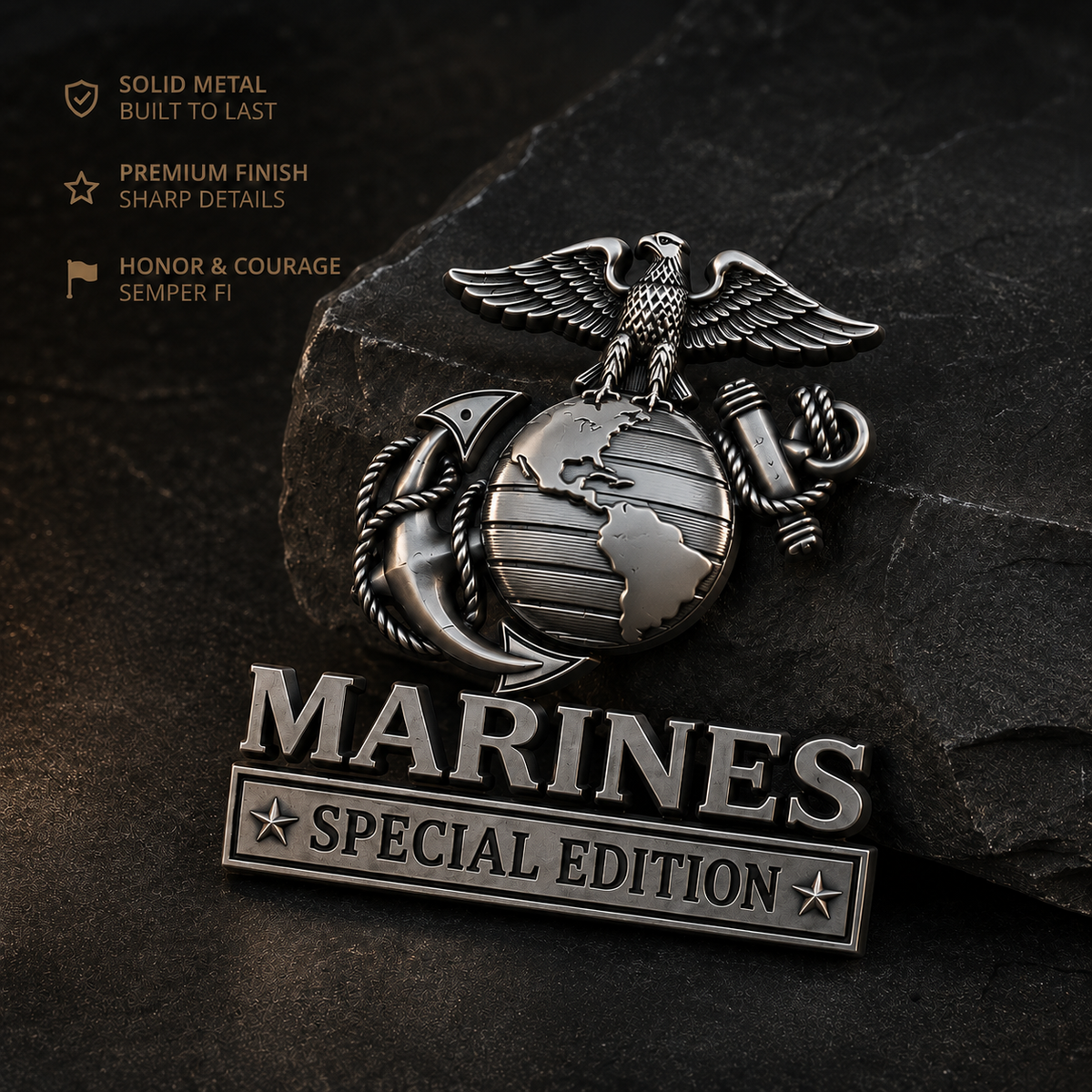 🏆LIMITED EDITION✨U.S. Army, Navy, Air Force & Marine Corps Special Edition Eagle Chrome Metal Badge