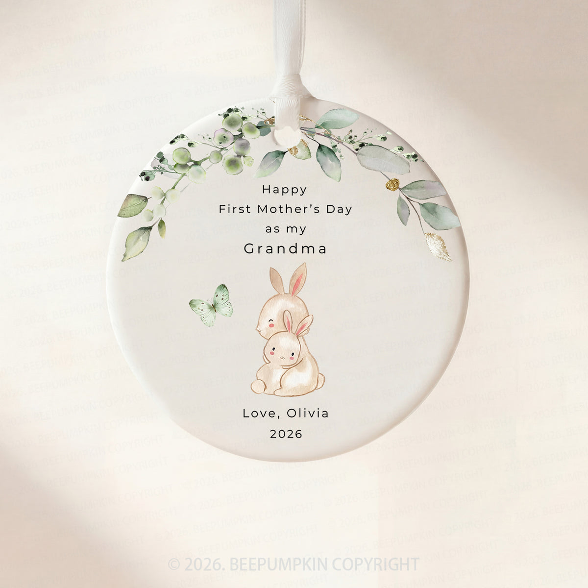 Personalized Rabbit First Mother's Day Gift Ceramic Ornament