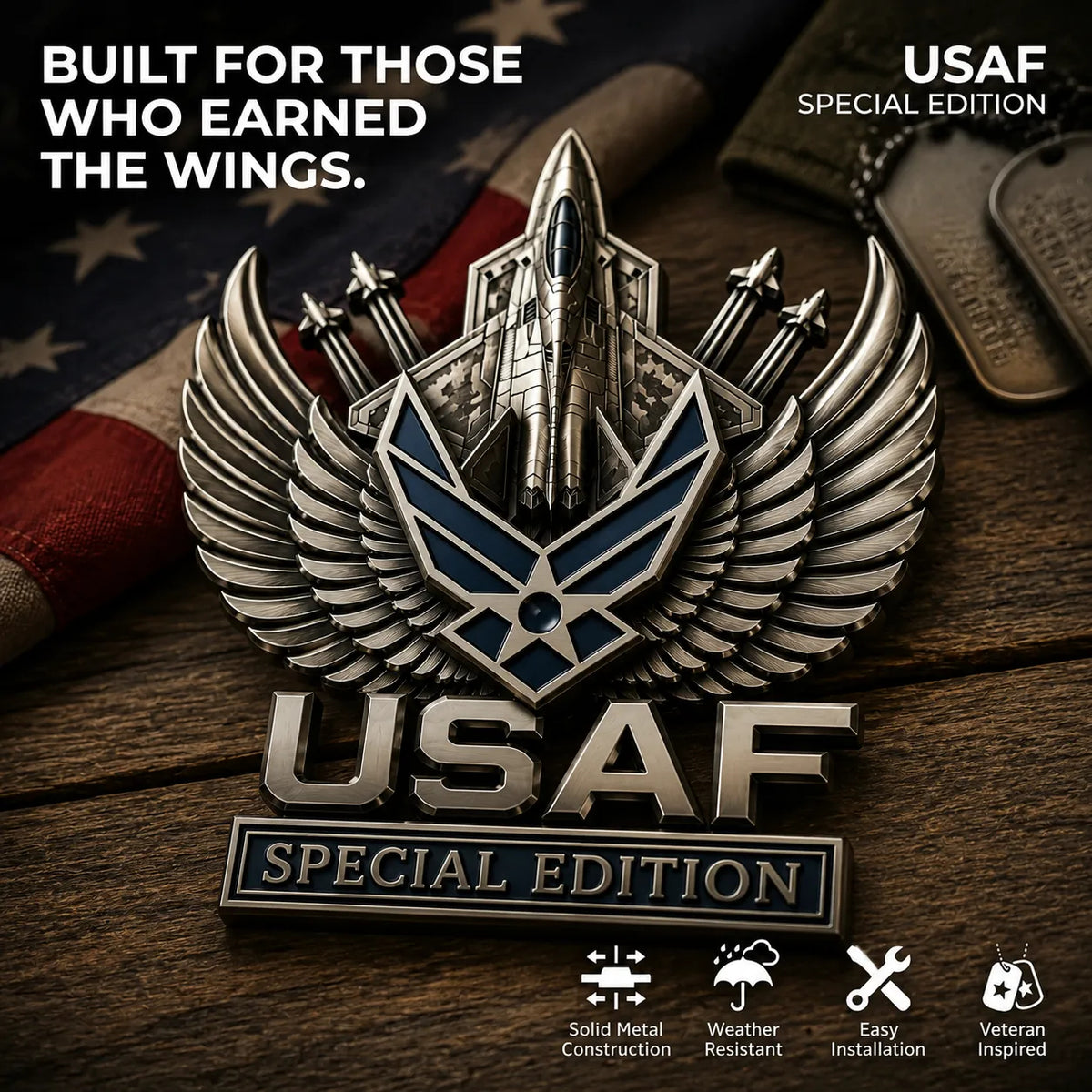 🏆LIMITED EDITION✨U.S. Army, Navy, Air Force & Marine Corps Special Edition Eagle Chrome Metal Badge