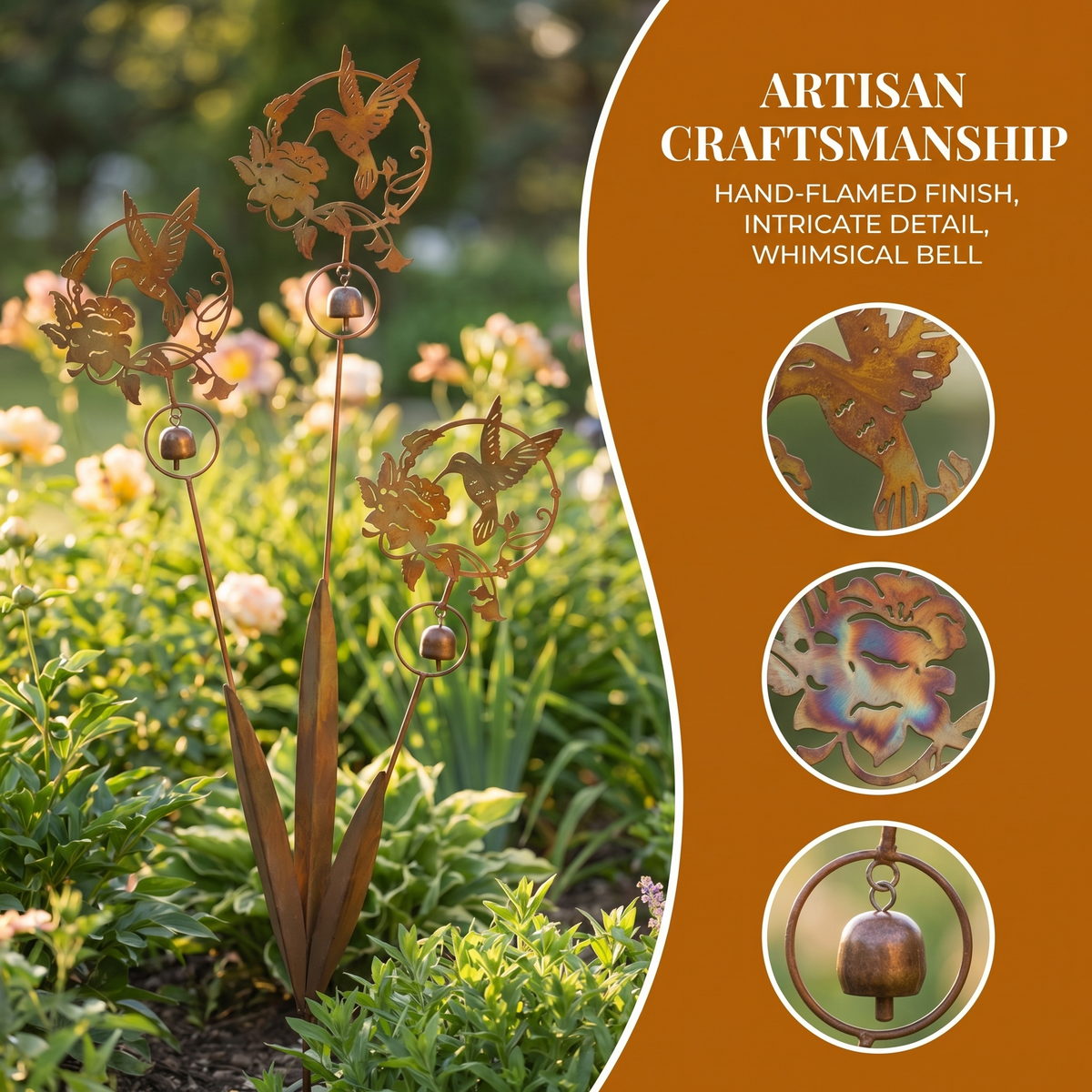 Triple Hummingbird and Lily Garden Stake
