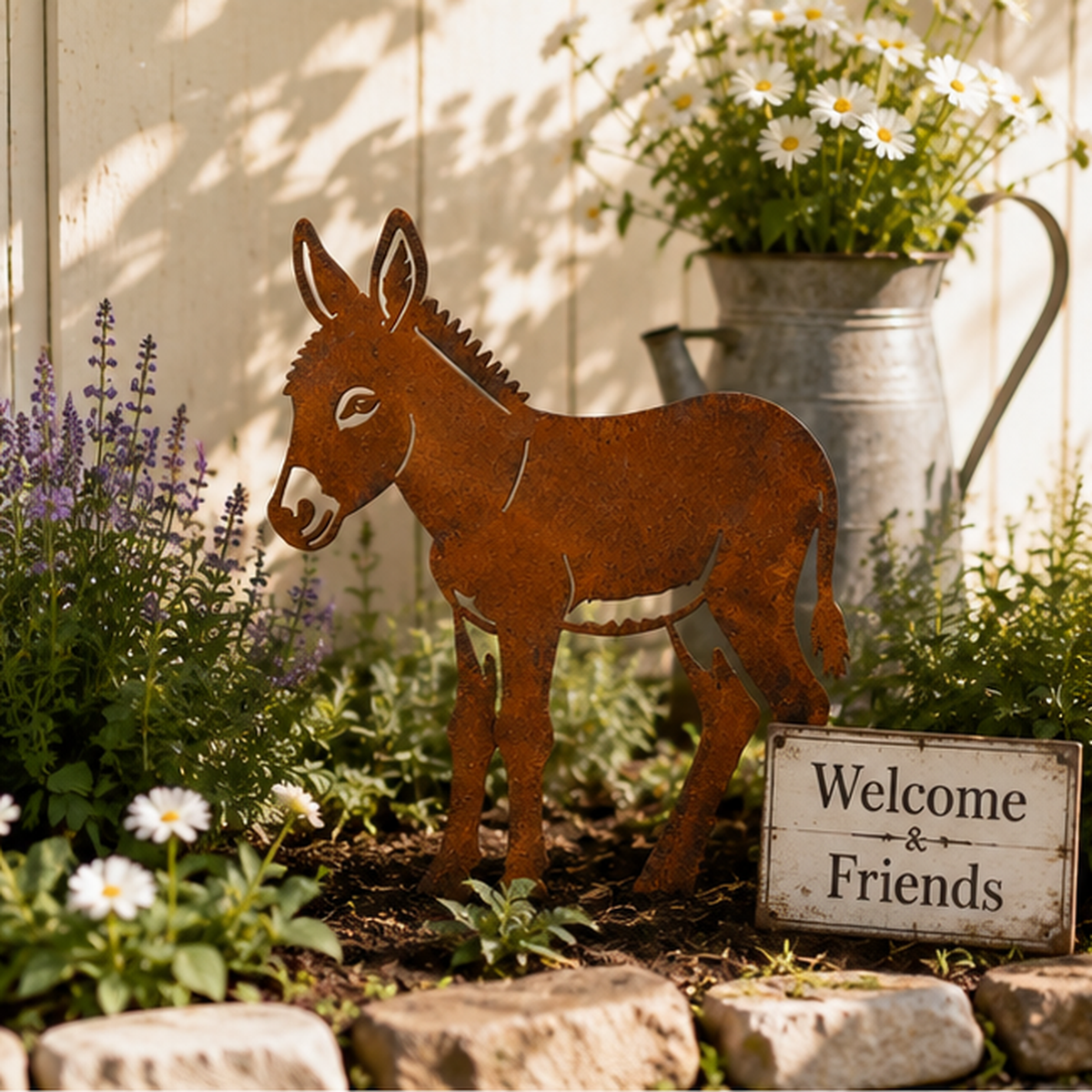 Rusty Donkey Metal Garden Stake