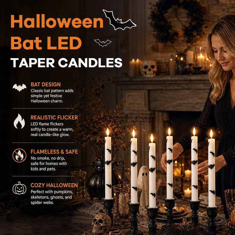🎃 Spooky & Safe: Halloween Bat LED Taper Candles 🦇