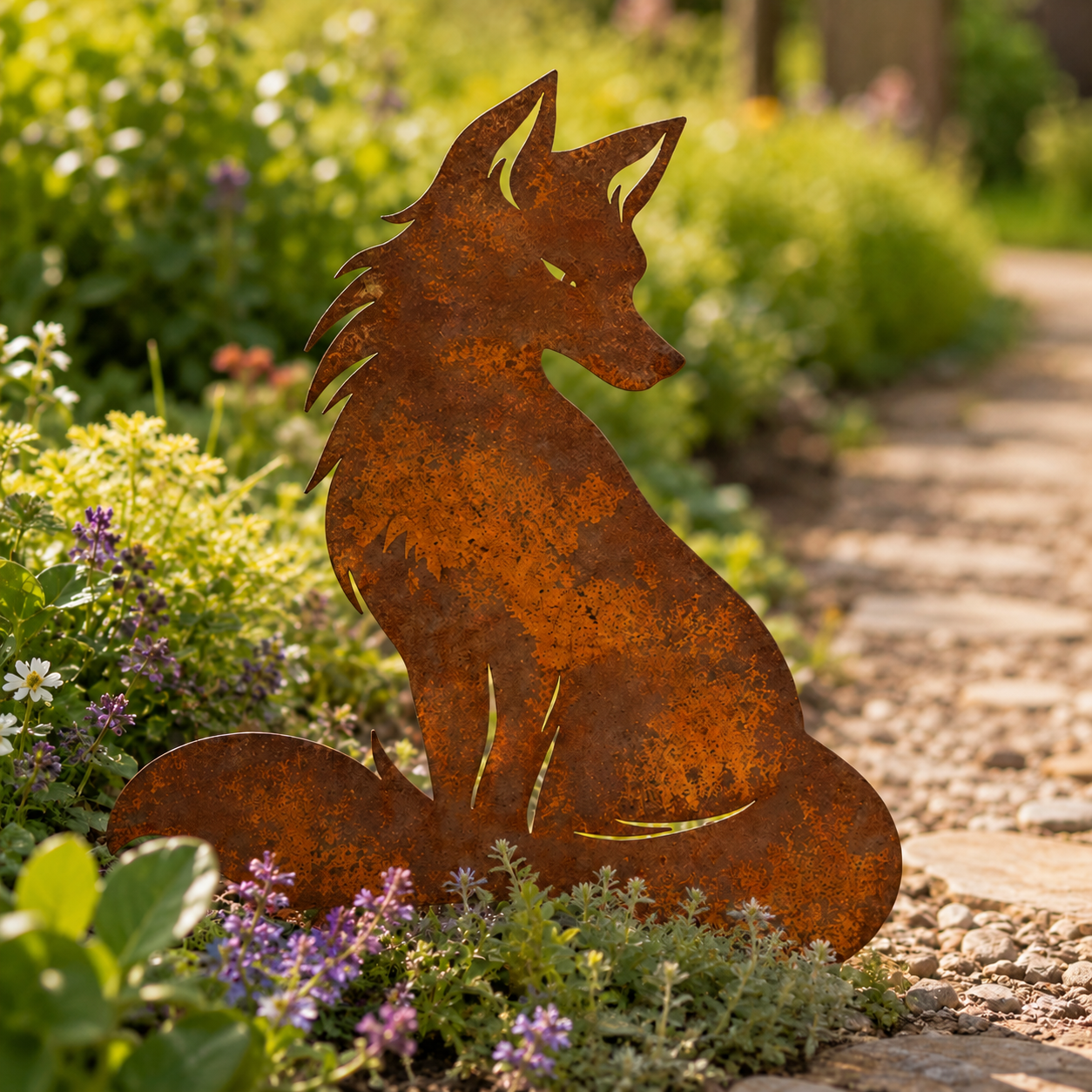 Rustic Rusty Fox Wolf Garden Stake Decor