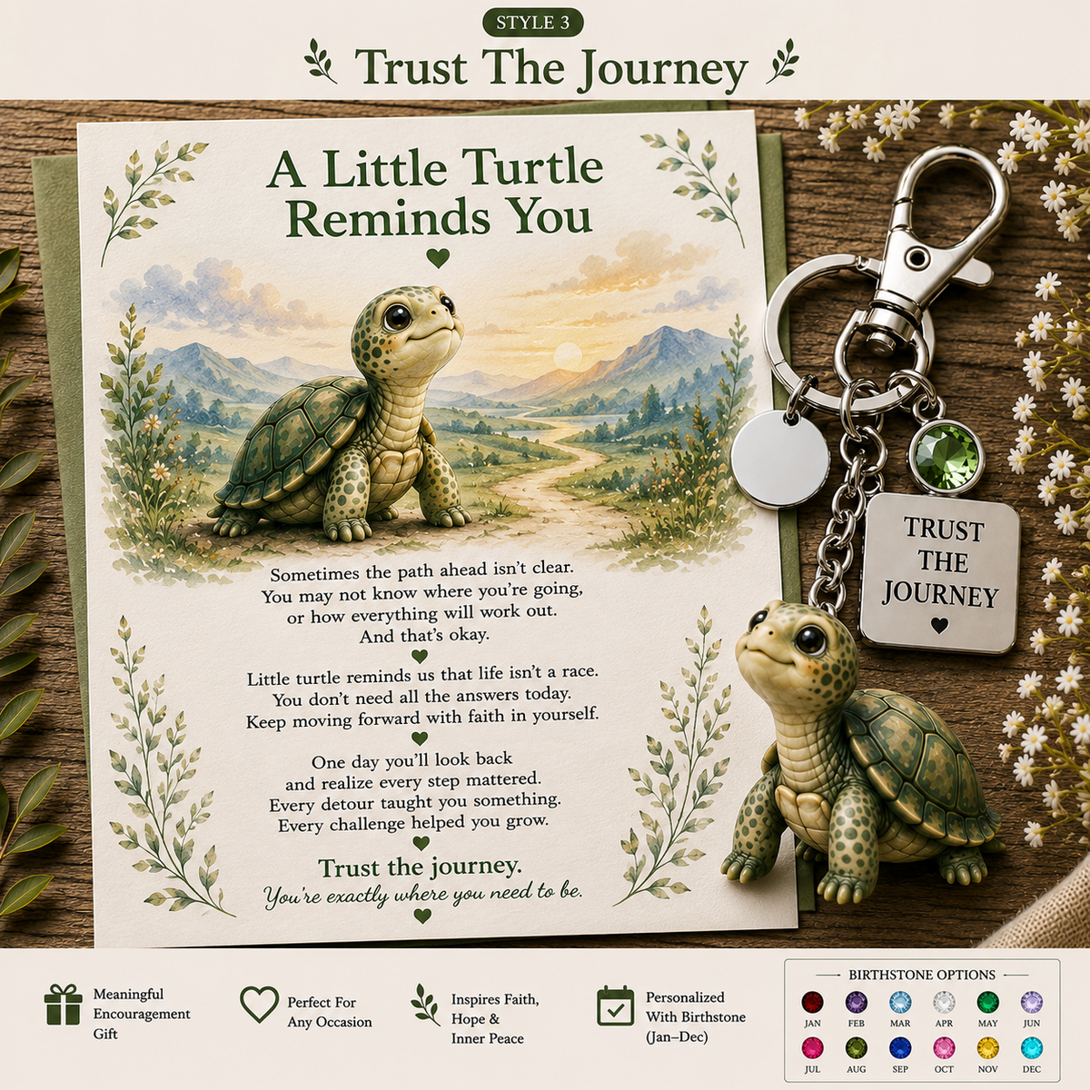 🔥Last Day Buy 3 Get 1 Free🐢 "Slow Still Counts" Turtle Keychain & Keepsake Card Set