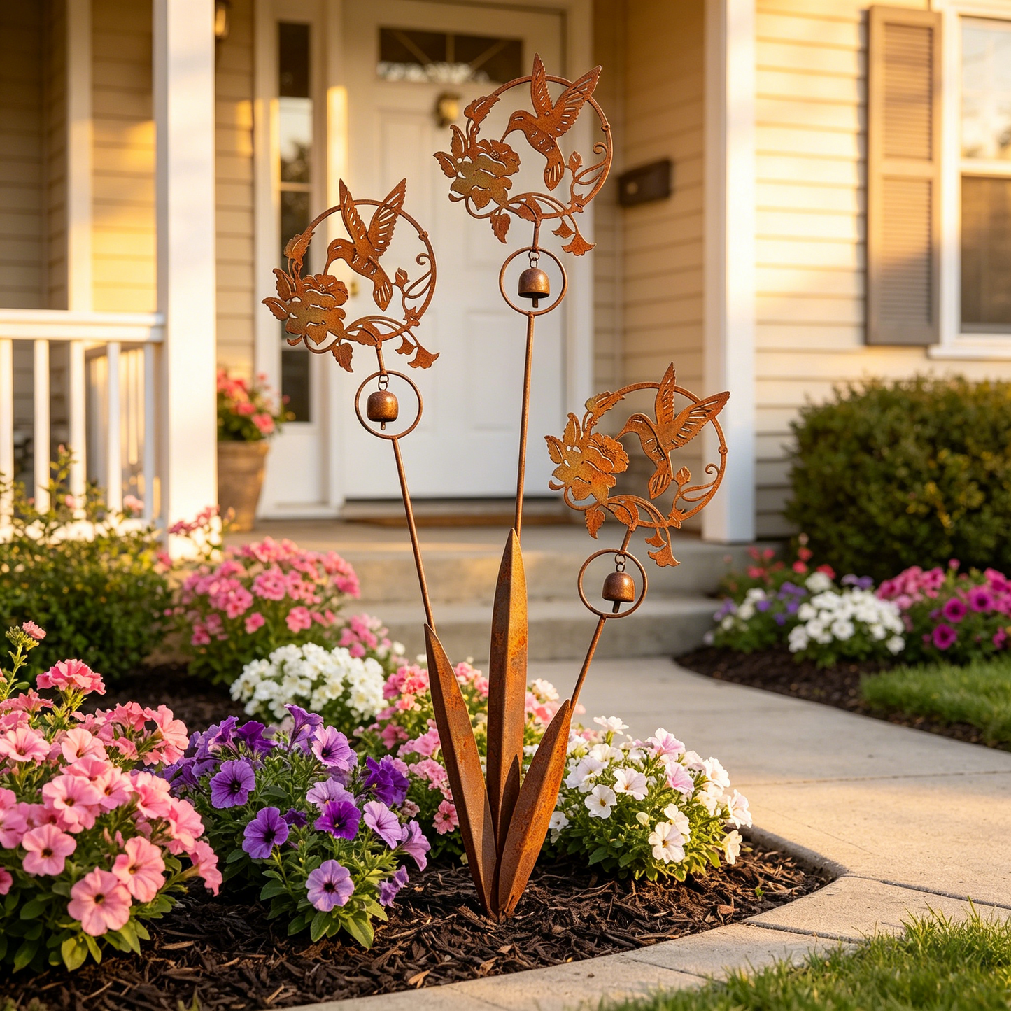 Triple Hummingbird and Lily Garden Stake