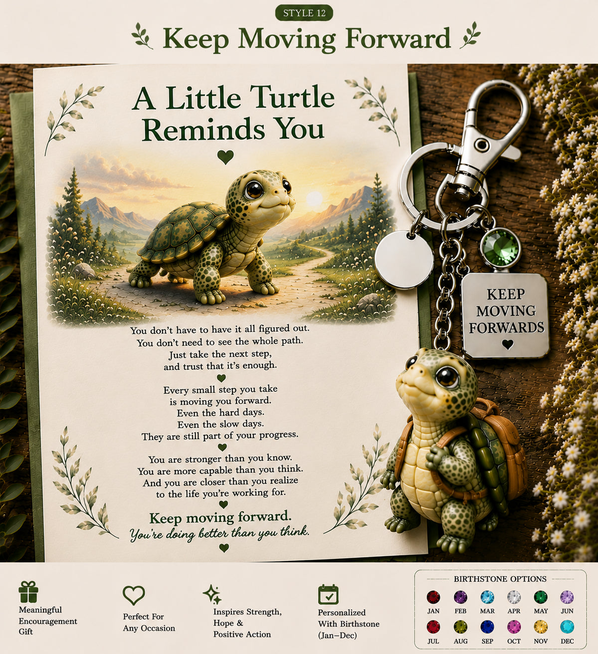 🔥Last Day Buy 3 Get 1 Free🐢 "Slow Still Counts" Turtle Keychain & Keepsake Card Set