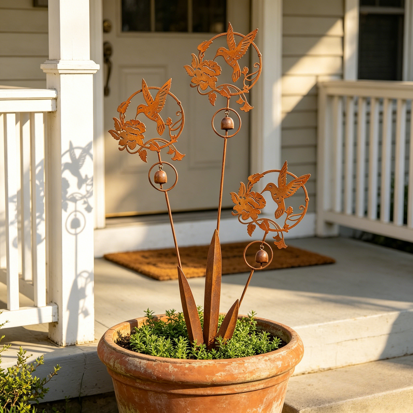 Triple Hummingbird and Lily Garden Stake