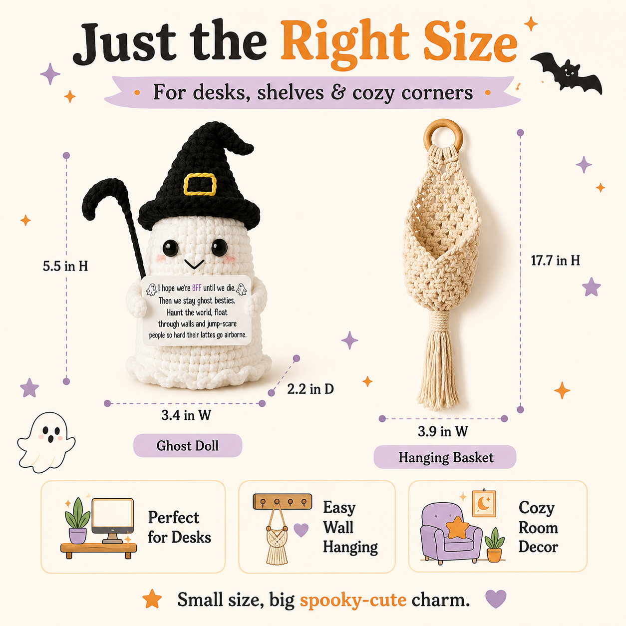 Spooky-Cute Crochet Ghost Gift 👻 Bestie Desk Decor & Boho Hanging Basket