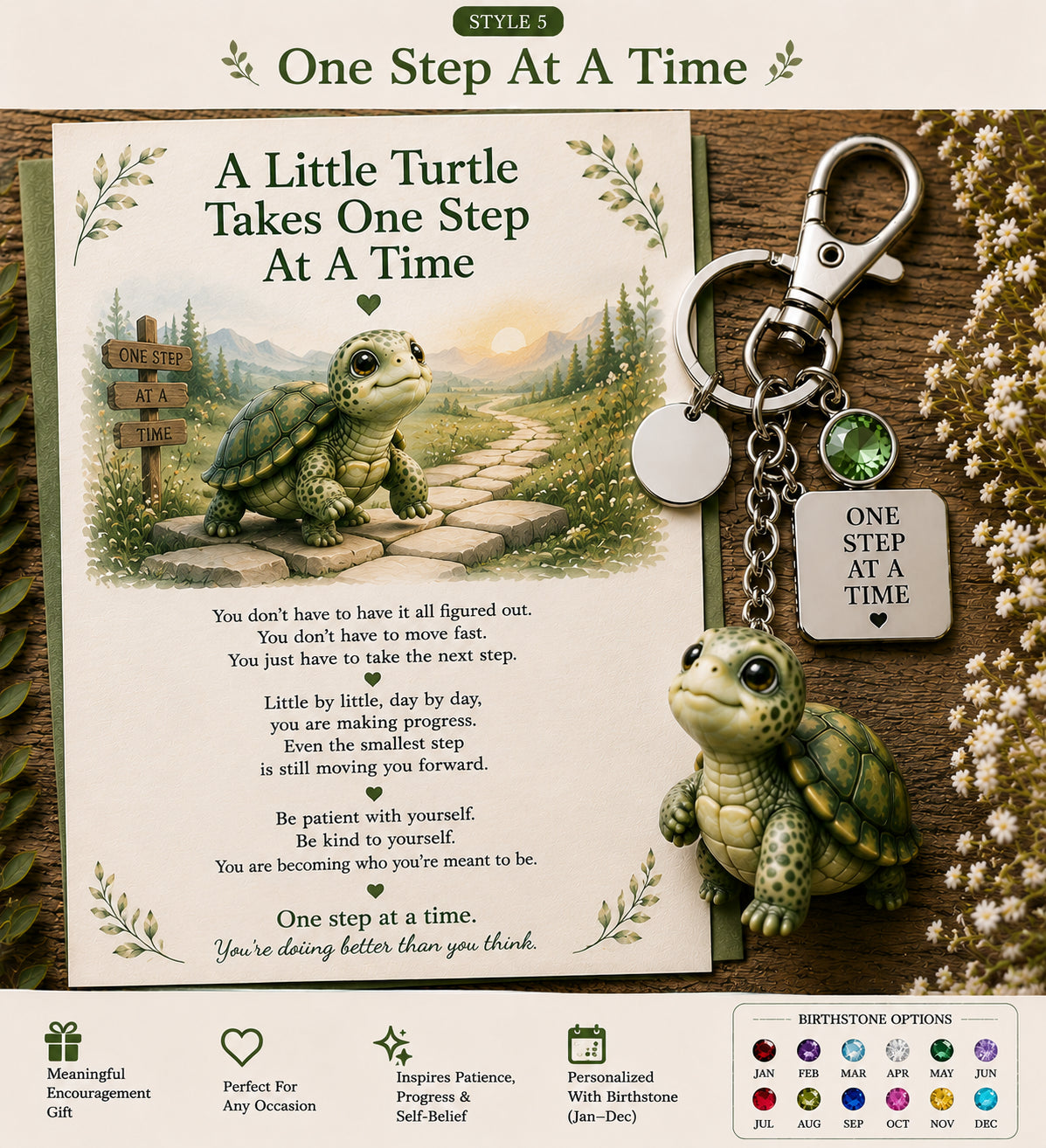 🔥Last Day Buy 3 Get 1 Free🐢 "Slow Still Counts" Turtle Keychain & Keepsake Card Set