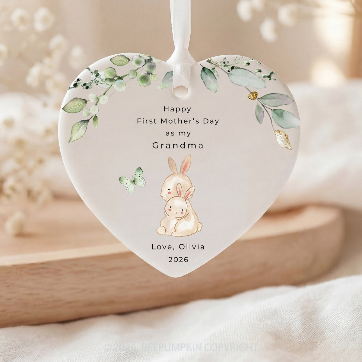 Personalized Rabbit First Mother's Day Gift Ceramic Ornament