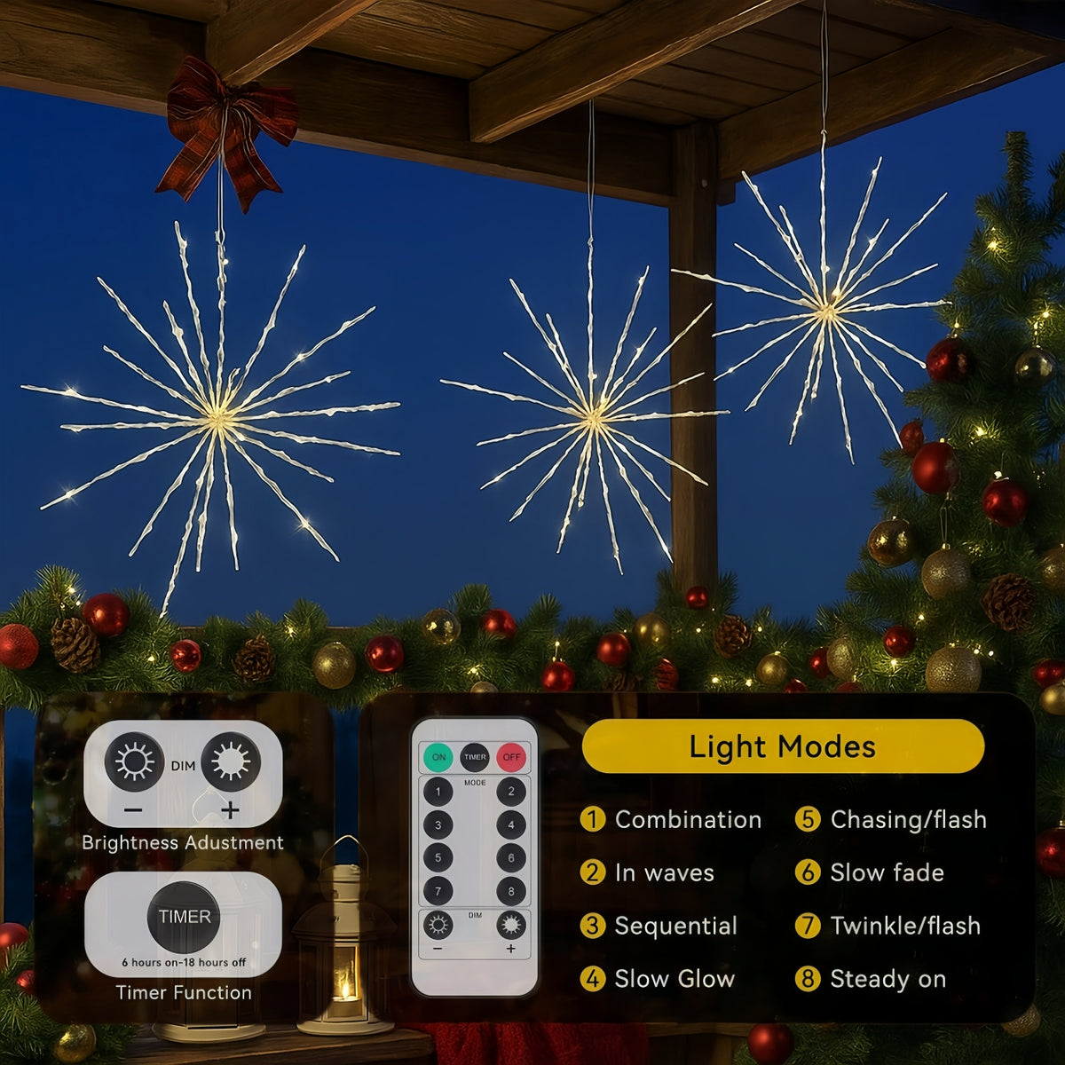 🎄Early Christmas Sale🔥Gold Glitter Hanging Starburst Lights