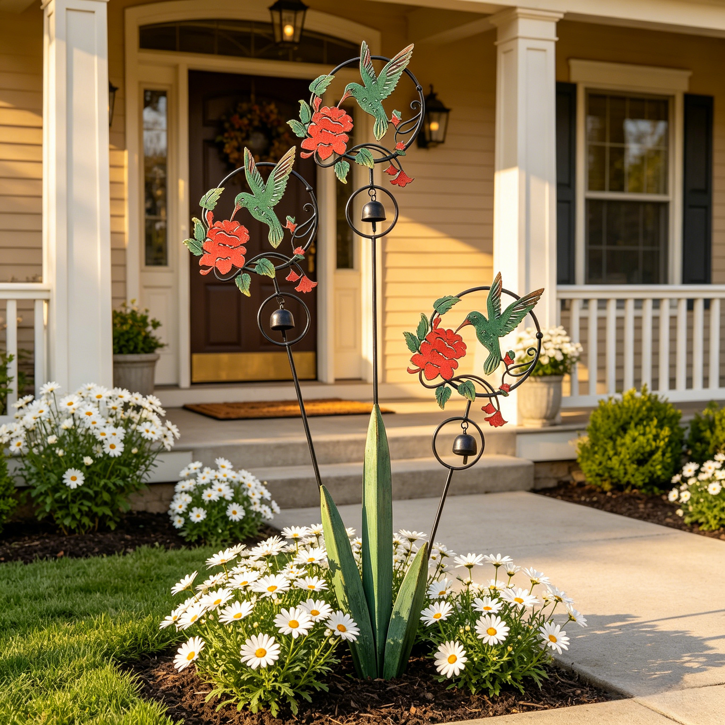 Triple Hummingbird and Lily Garden Stake