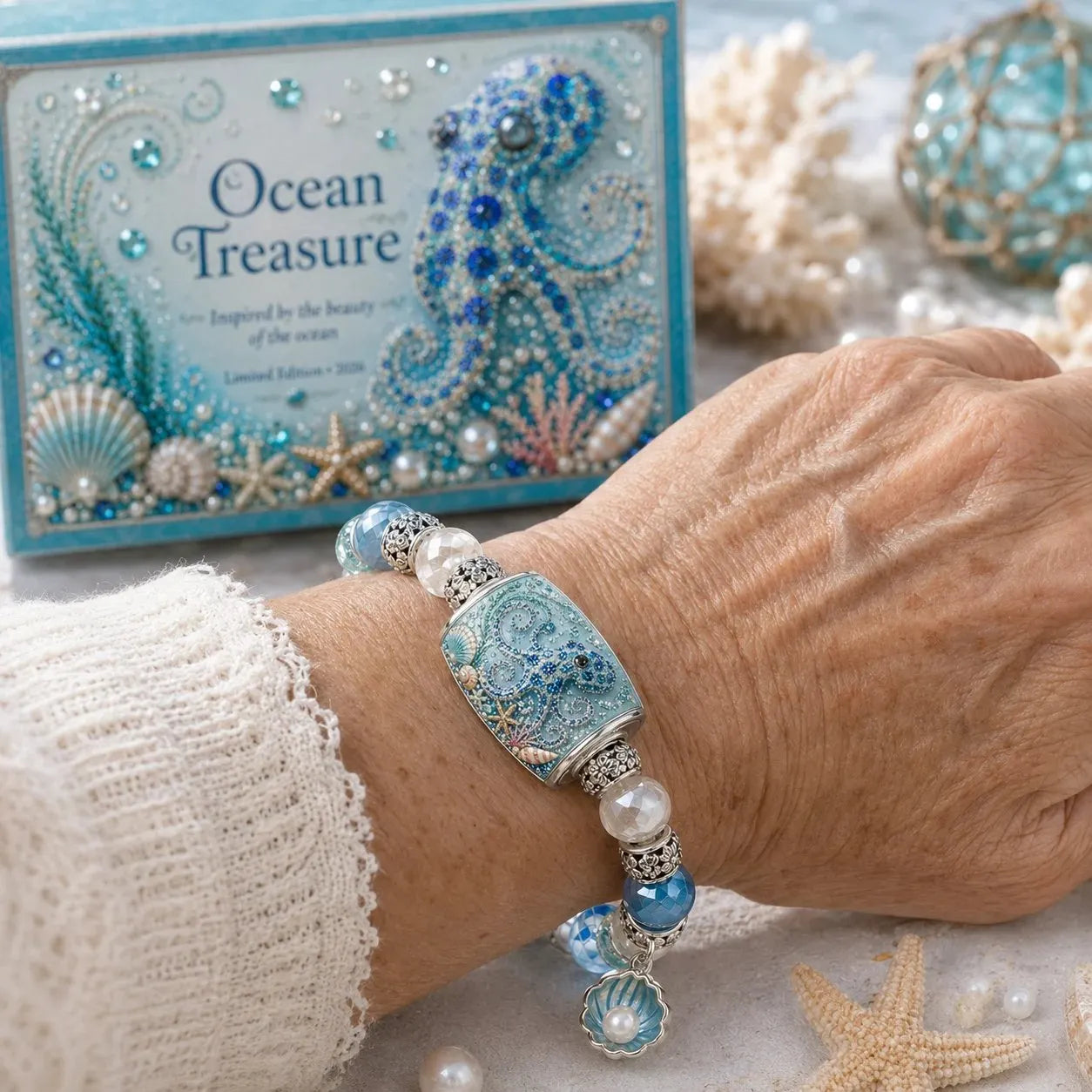 Ocean Theme Charm Bracelet Collection | Blue Beaded Marine Life Jewelry Inspired by the Sea 💙🐚