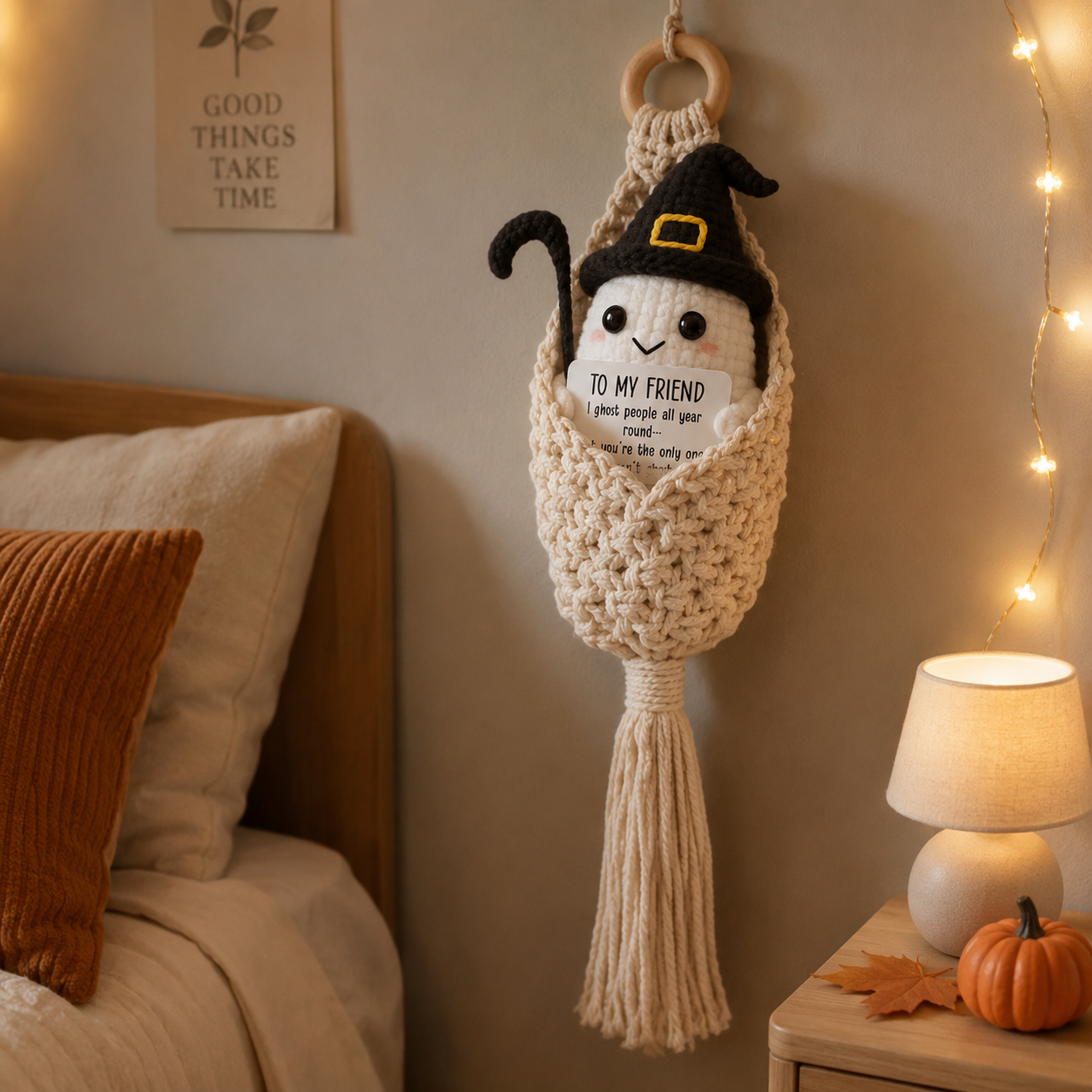 Spooky-Cute Crochet Ghost Gift 👻 Bestie Desk Decor & Boho Hanging Basket