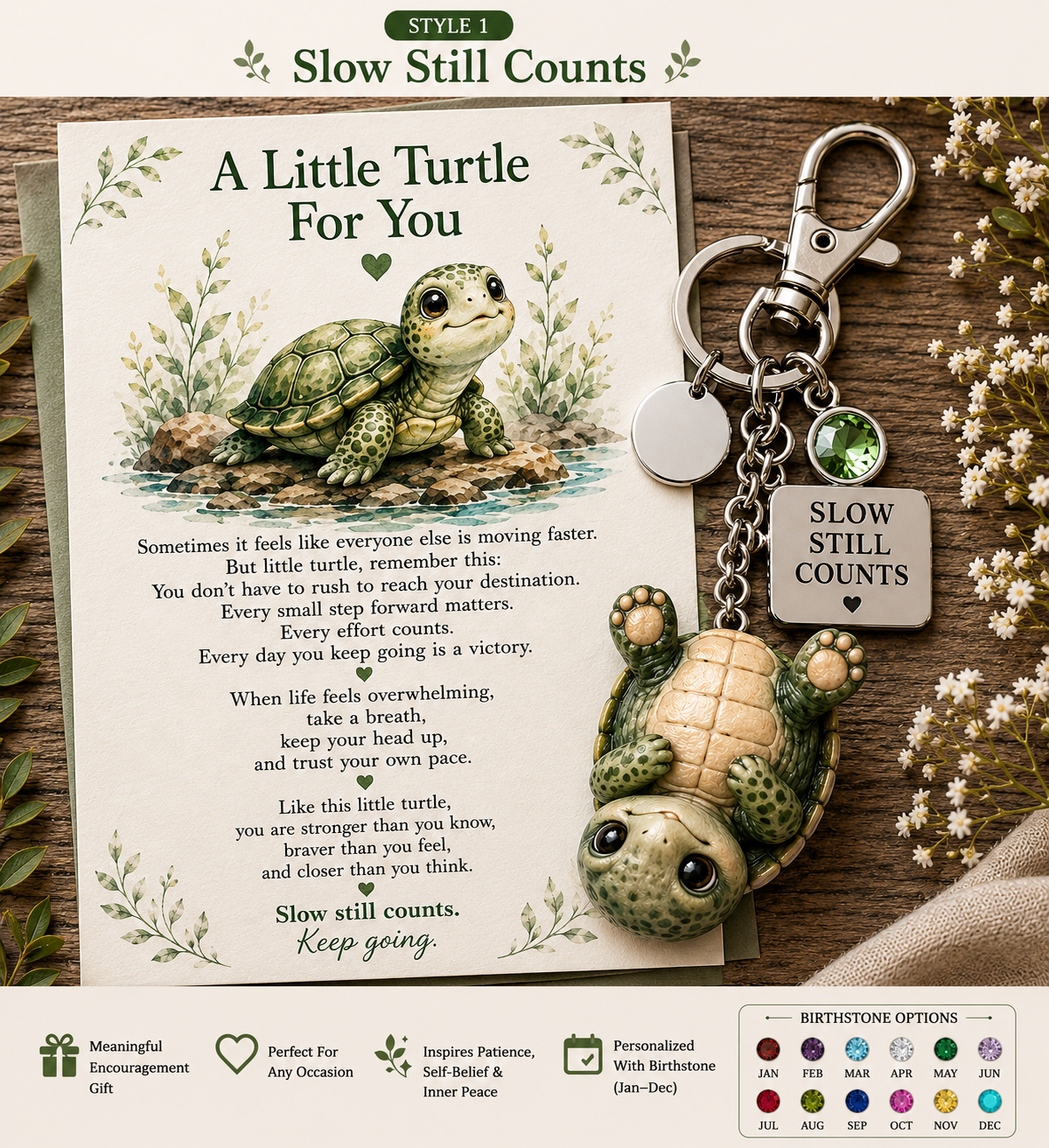 🔥Last Day Buy 3 Get 1 Free🐢 "Slow Still Counts" Turtle Keychain & Keepsake Card Set