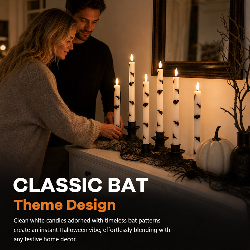 🎃 Spooky & Safe: Halloween Bat LED Taper Candles 🦇