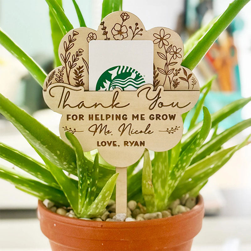 Personalized Thank You For Helping Me Grow Teacher Gift Card Holder