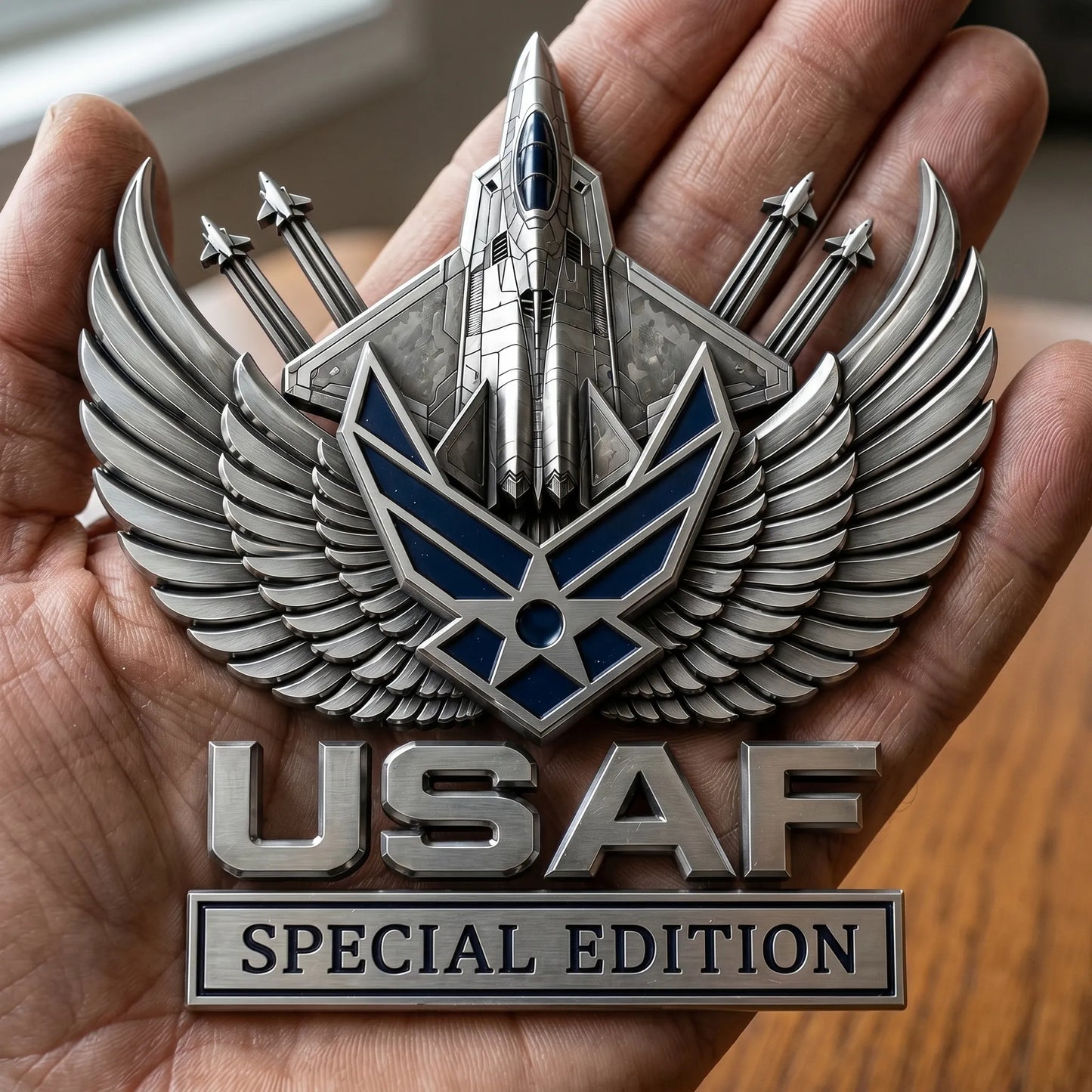 🏆LIMITED EDITION✨U.S. Army, Navy, Air Force & Marine Corps Special Edition Eagle Chrome Metal Badge