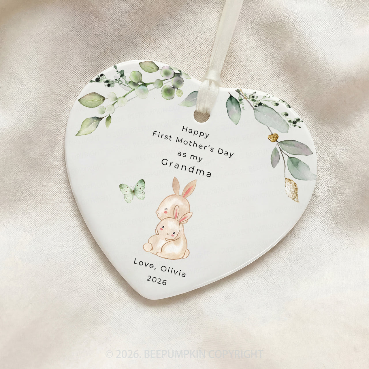 Personalized Rabbit First Mother's Day Gift Ceramic Ornament