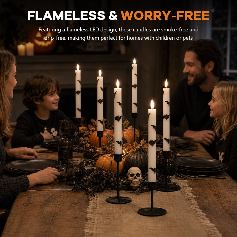 🎃 Spooky & Safe: Halloween Bat LED Taper Candles 🦇