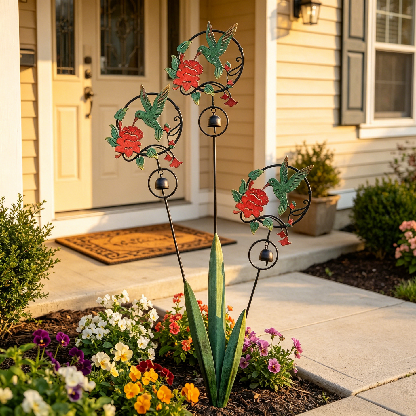 Triple Hummingbird and Lily Garden Stake