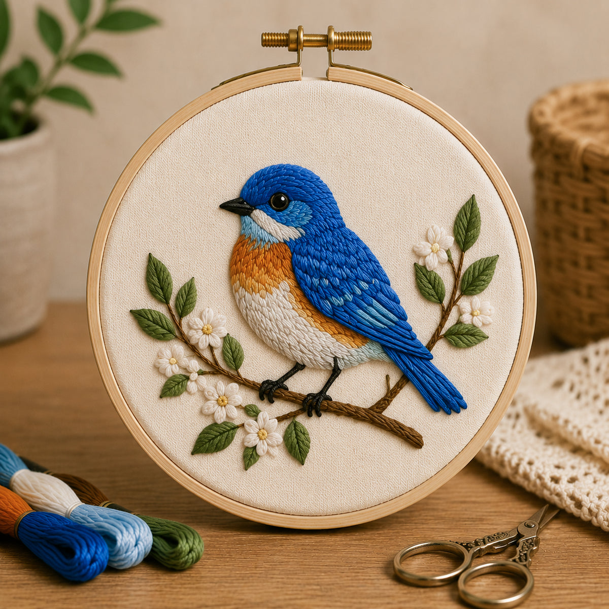 🧵✨ Bird Embroidery DIY Kit – 3D Handmade Wall Art Set