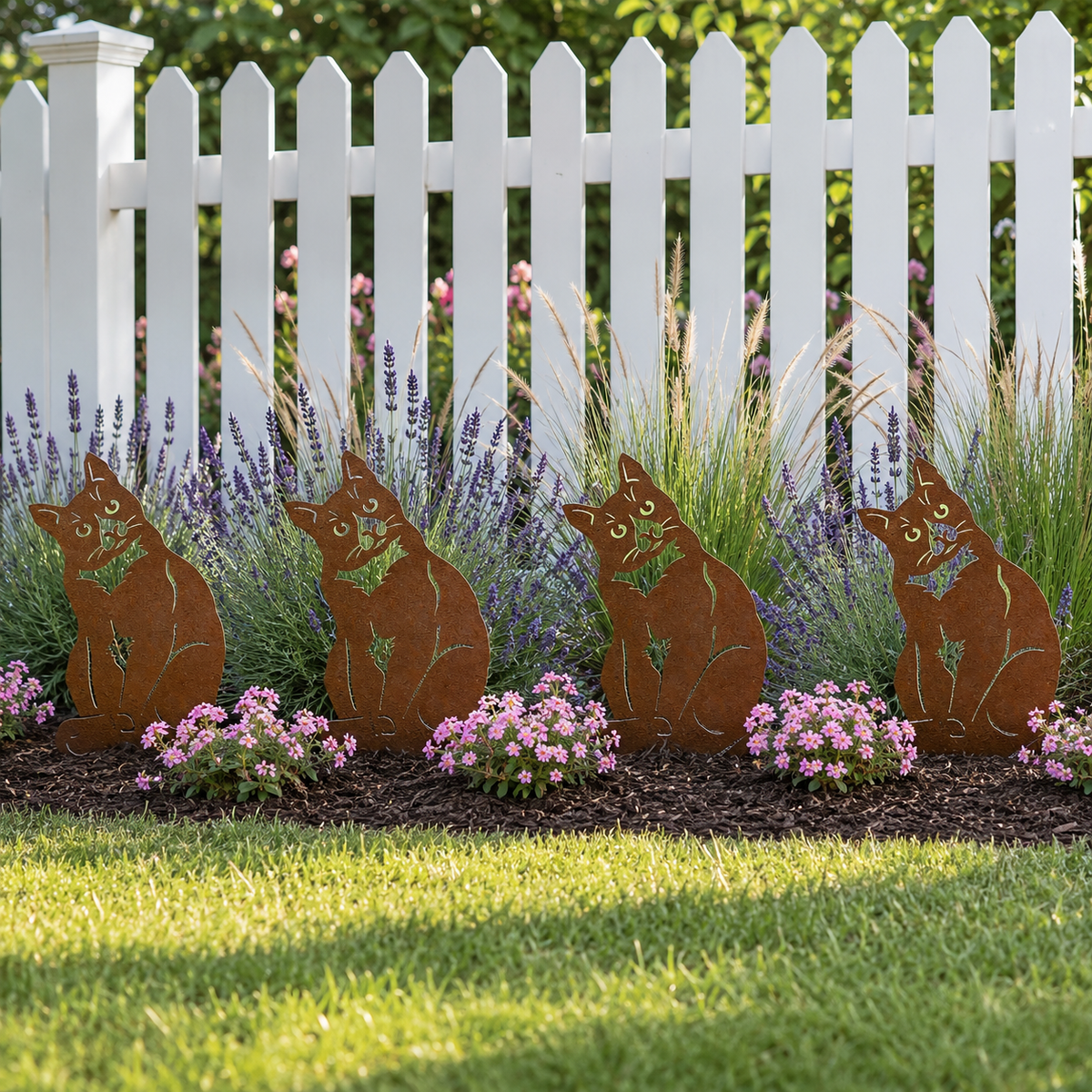 Rustic Metal Cat Garden Decor