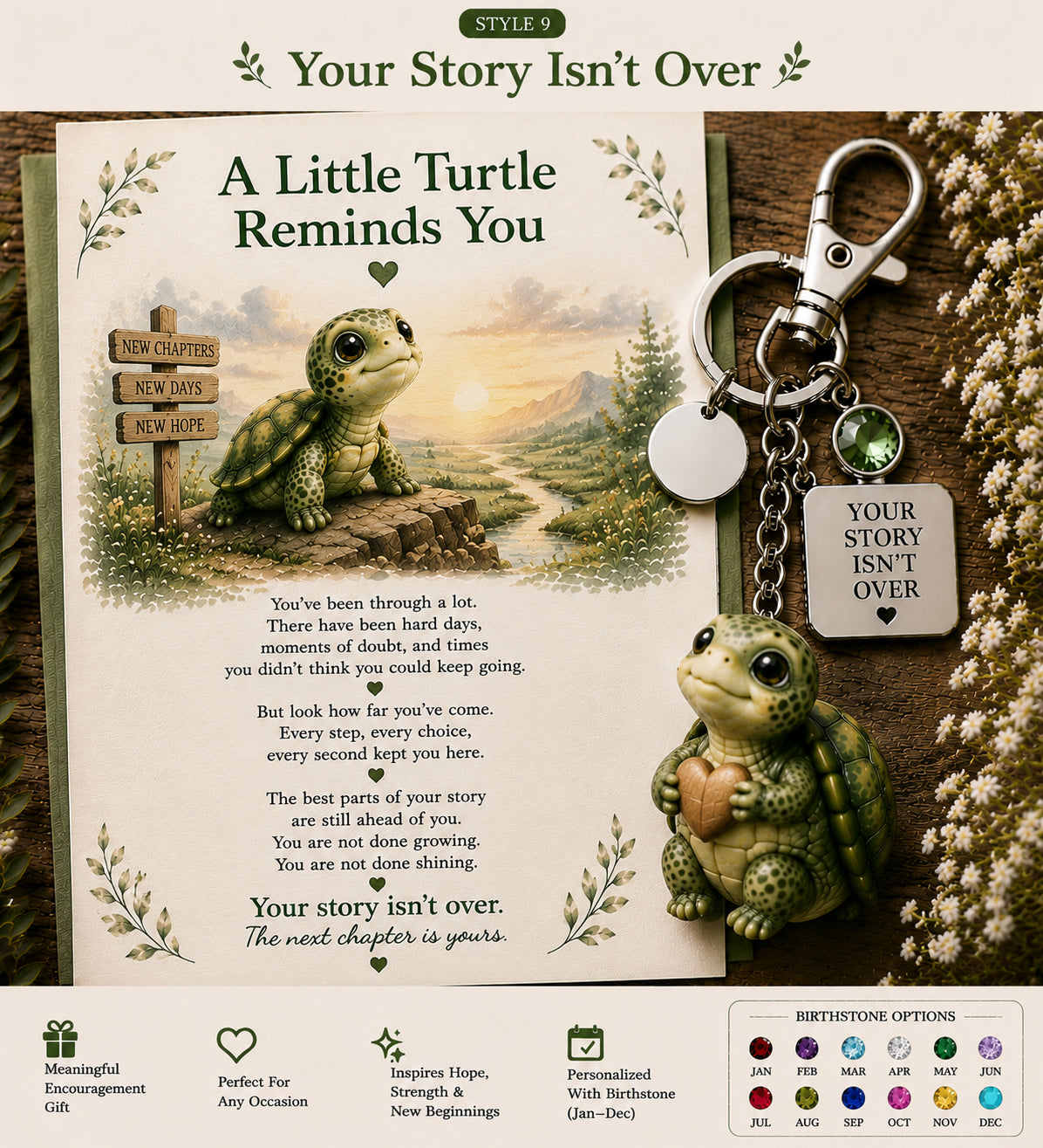 🔥Last Day Buy 3 Get 1 Free🐢 "Slow Still Counts" Turtle Keychain & Keepsake Card Set