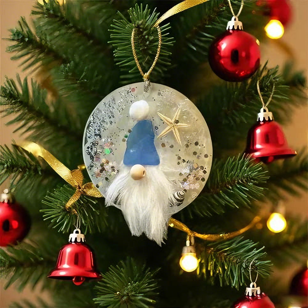 Coastal Christmas Gnome Sea Glass Ornament