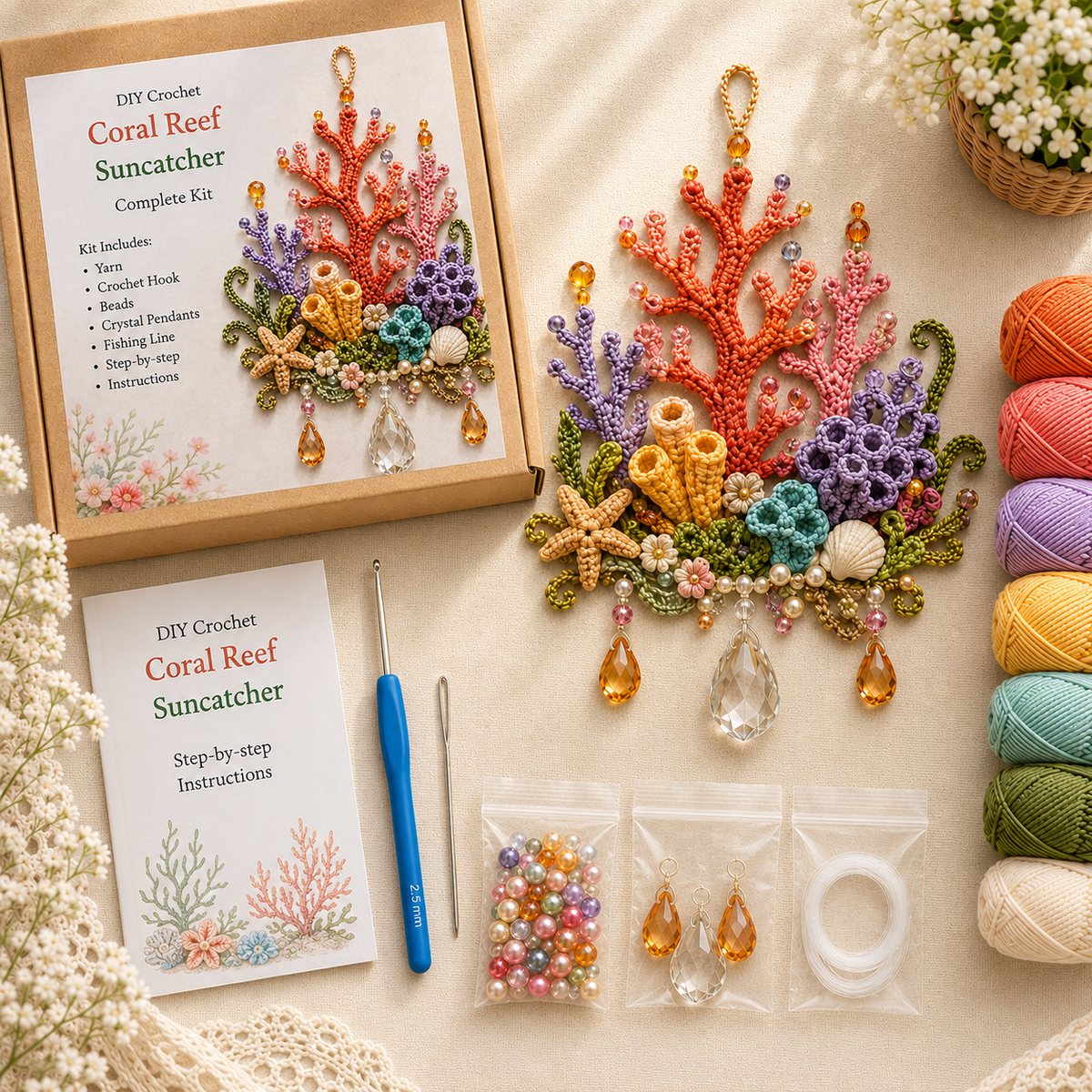 🌊 Ocean Treasures DIY Crochet Suncatcher Kit