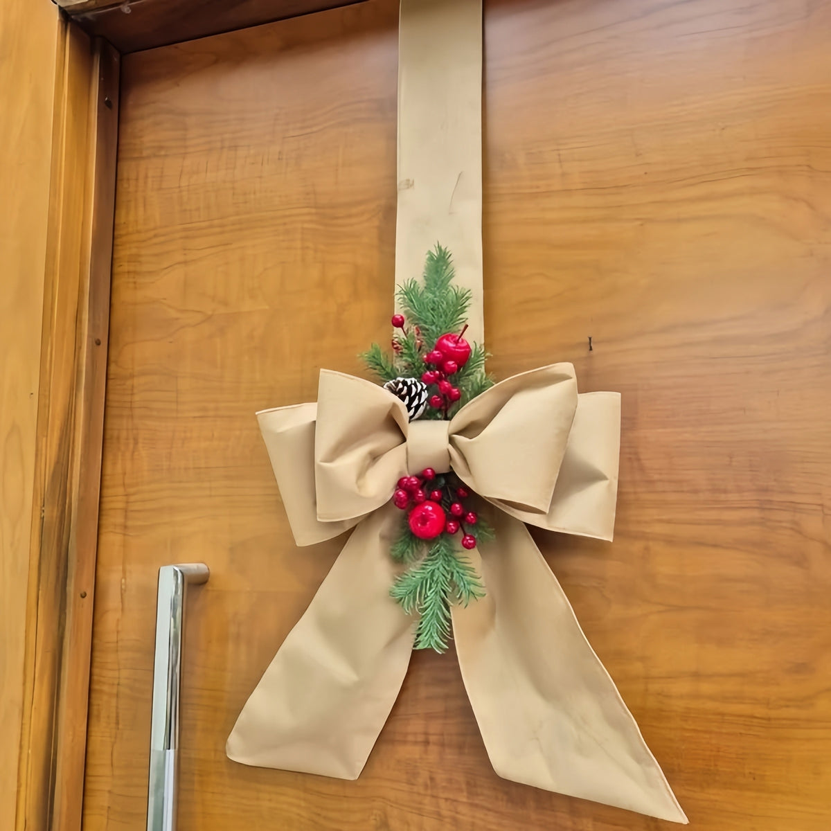 🎄Early Christmas Sale🔥Christmas Gold Velvet Bow Ribbon with Holiday Greenery & Berries