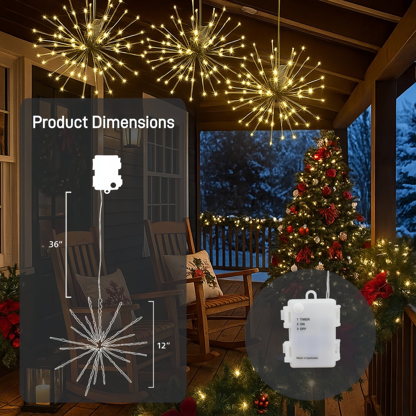 🎄Early Christmas Sale🔥Gold Glitter Hanging Starburst Lights