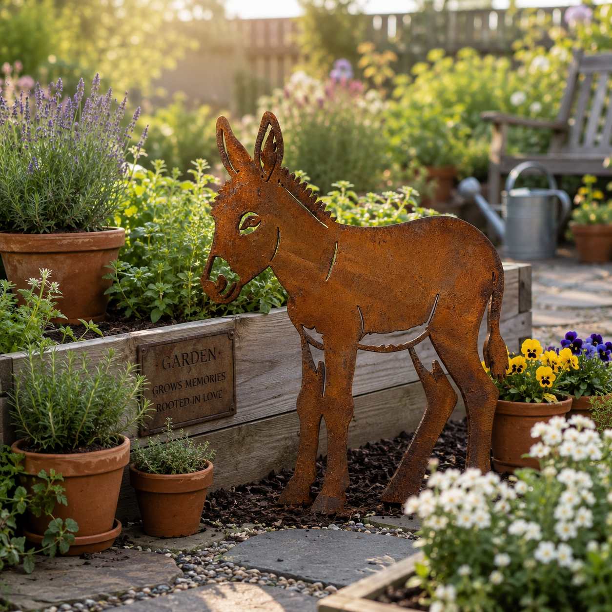 Rusty Donkey Metal Garden Stake