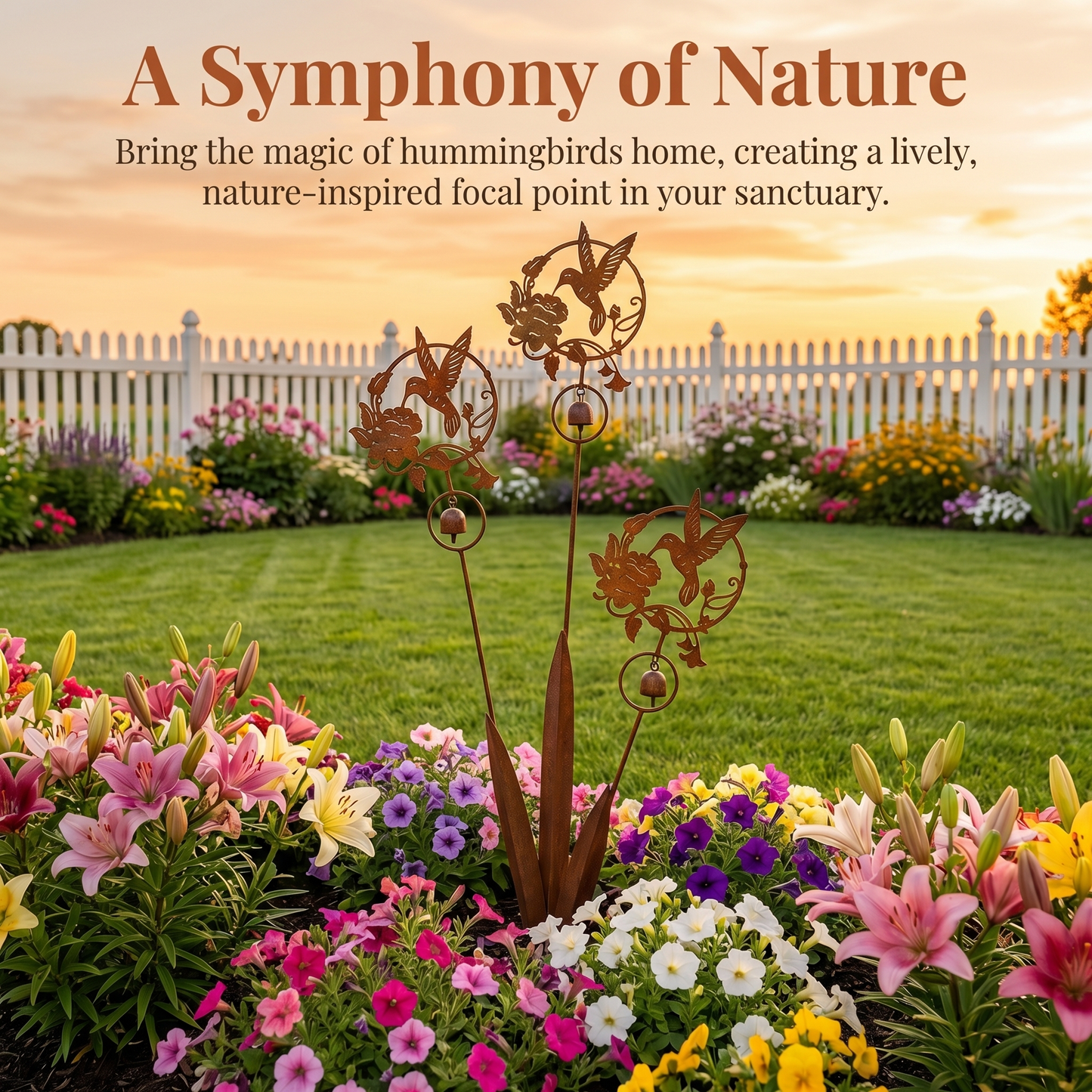 Triple Hummingbird and Lily Garden Stake