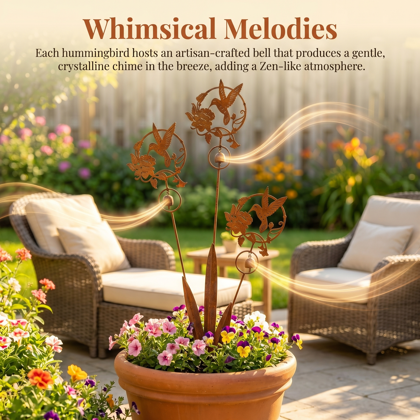 Triple Hummingbird and Lily Garden Stake
