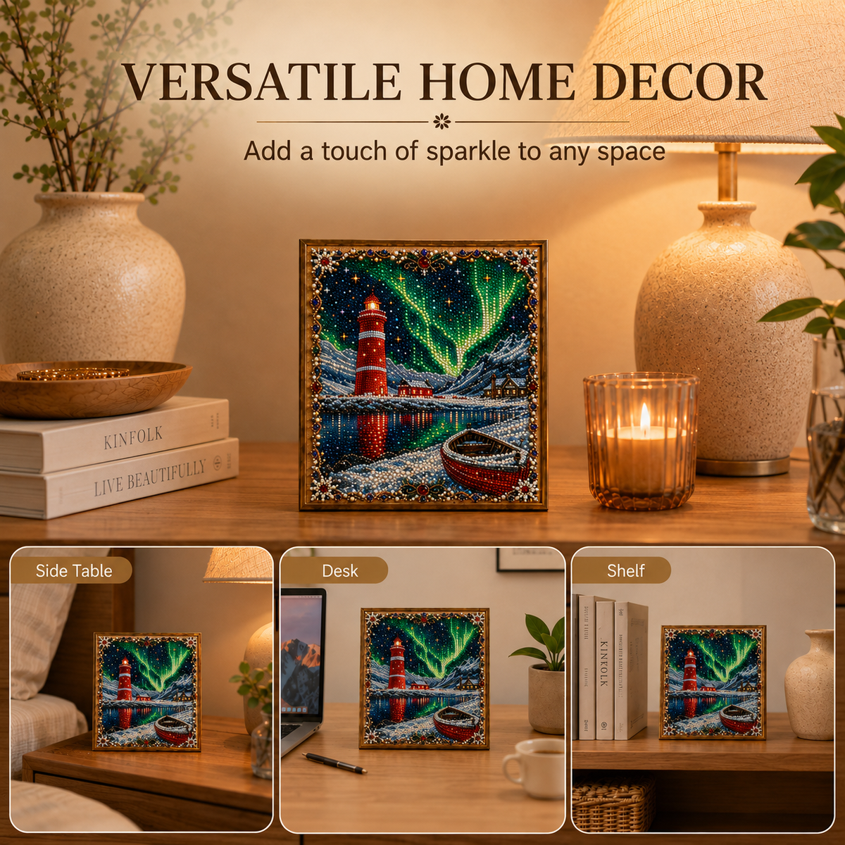 ✨ Aurora Lighthouse DIY Pearl Painting –  Sparkling Winter Landscape Decor